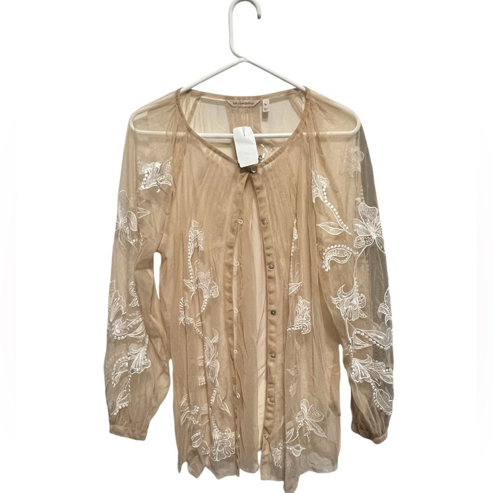 Soft Surroundings CHARLOTTE TOP, New with Tags, Sheer Button Front Blouse